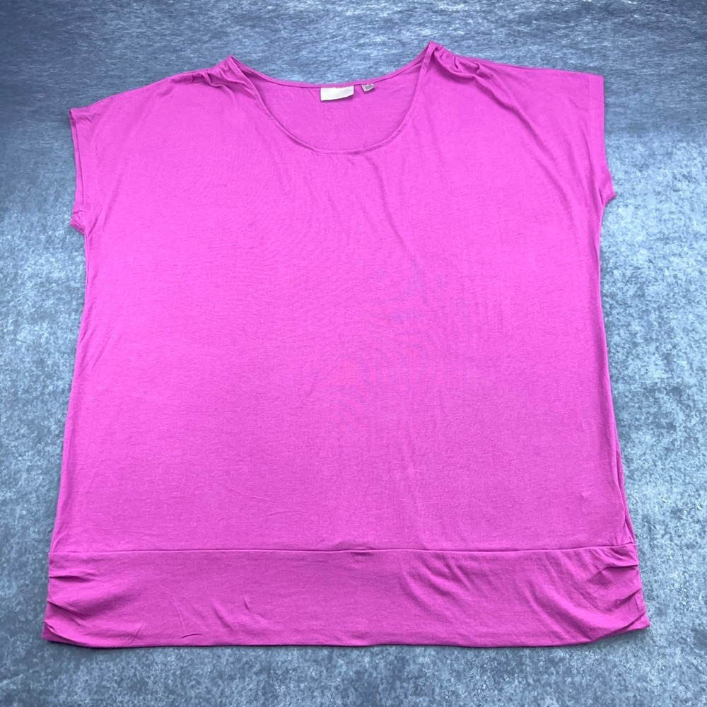 Avenue Plus Size 22/24 Magenta Pink Ruched Banded Hem Scoop Neck Knit Top Blouse